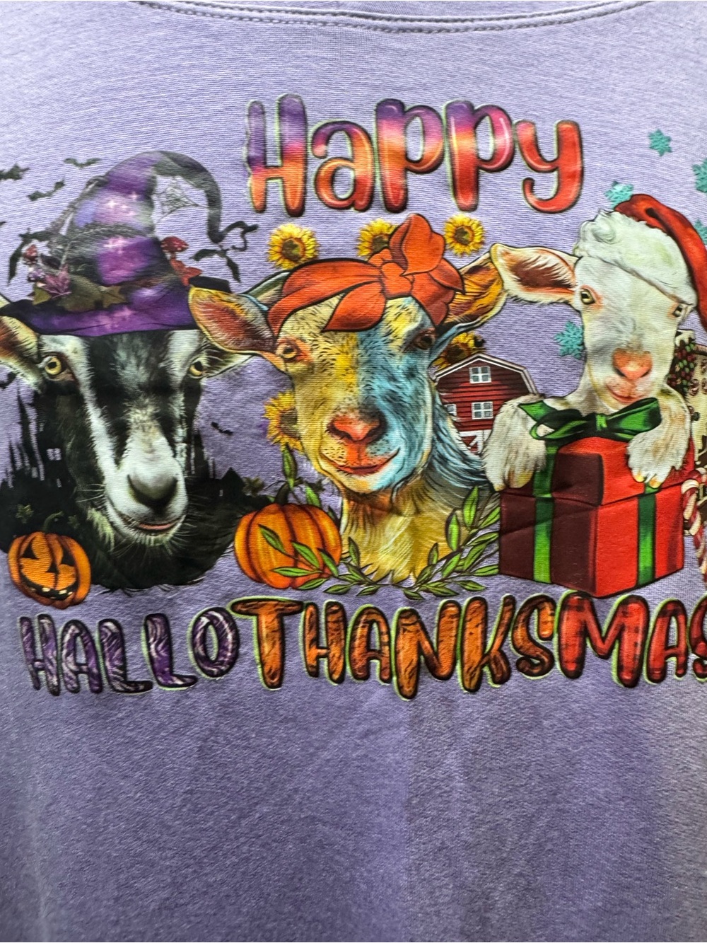 Athletic Works Purple 'Happy HalloThanksmas' Holiday Goat Graphic Tee